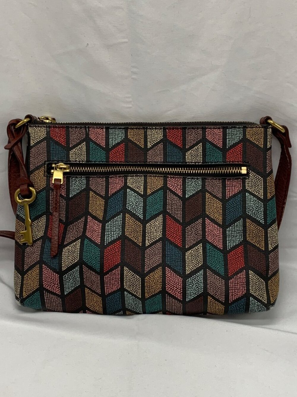 Vintage Fossil Fiona Small Crossbody Multicolor Chevron READ